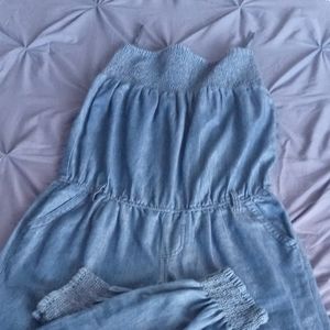 Strapless denim style jumpsuit